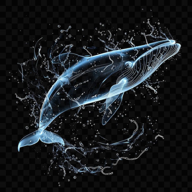 PSD un delfín con una cola azul y burbujas en un fondo negro