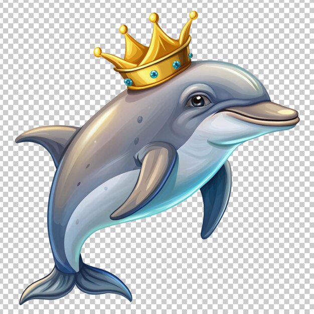 PSD delfín con corona en un fondo transparente