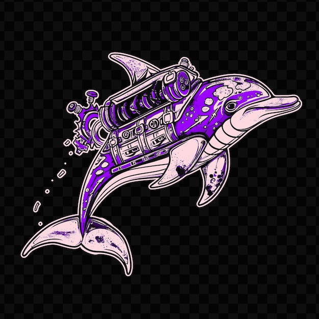 PSD un delfín con un cuerpo púrpura y las palabras en él