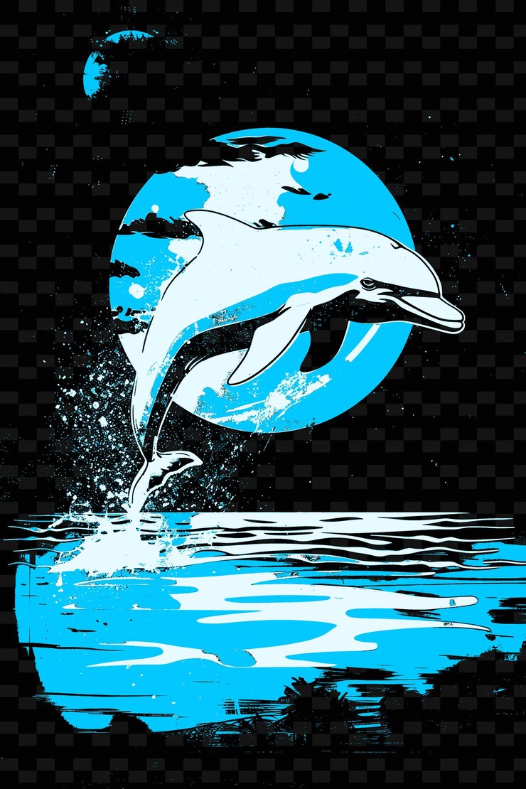 PSD delfín saltando fuera del agua con un poster de fondo de playa png poster de fondo diseños psd