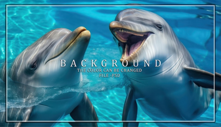 PSD los delfines juguetones en una vibrante laguna azul