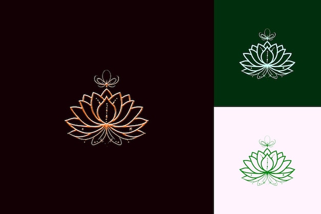 Delicada flor de loto con diseño Art Nouveau Líneas fluyentes Diseños de iconos lunares inspirados en PNG