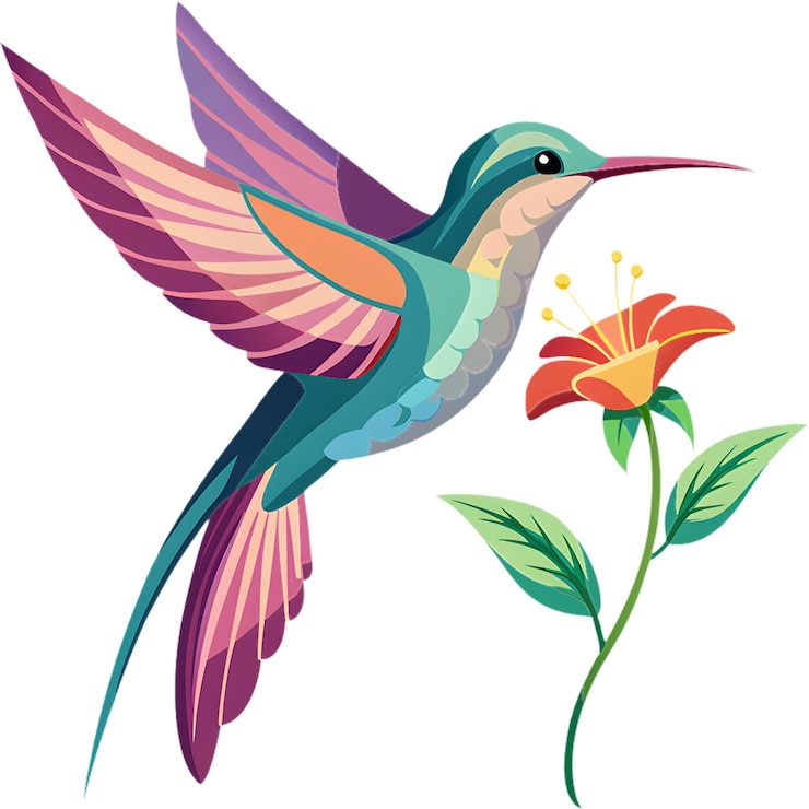 PSD el delicado colibrí flota cerca de una flor vibrante