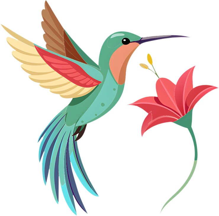 PSD el delicado colibrí flota cerca de una flor vibrante