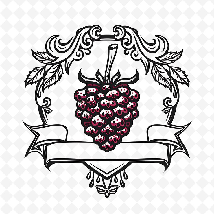 PSD delicado logotipo de medallón de frambuesa con filigrana decorativa un diseño vectorial creativo y minimalista