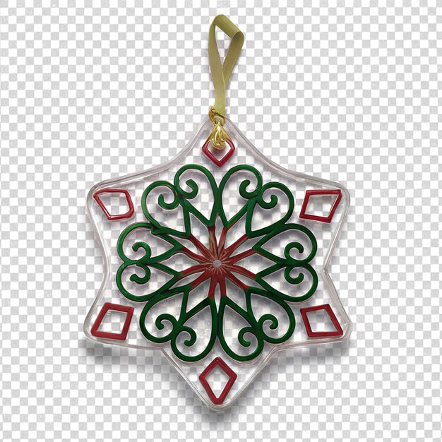 Delicado ornamento de copos de nieve 3D en fondo transparente para la decoración de las vacaciones de invierno