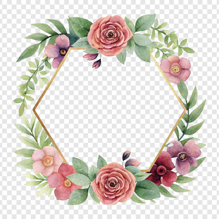 PSD delicata cornice esagonale floreale ad acquerello