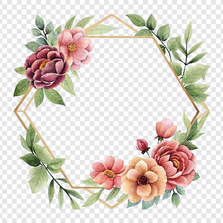 PSD delicata cornice esagonale floreale ad acquerello