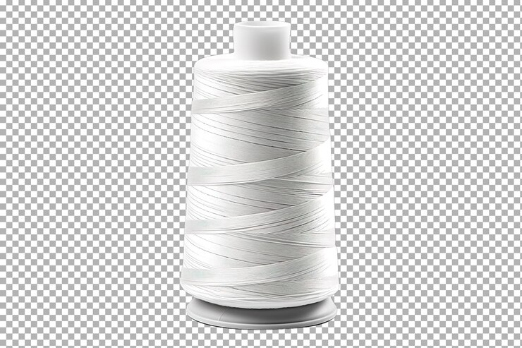 PSD delicate bobina de hilo blanco girando perfectamente bajo luces suaves de estudio en taller textil creativo en fondo transparente blanco o png