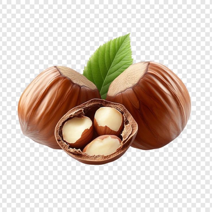 PSD le délice des noisettes un gros plan de trois noisettes à feuilles vertes