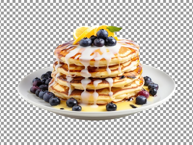 Delici pancake alla ricotta di mirtillo isolati su uno sfondo trasparente