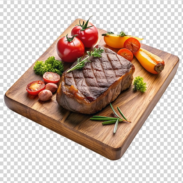 PSD une délicieuse assiette de steak cuite à la perfection sur un fond transparent