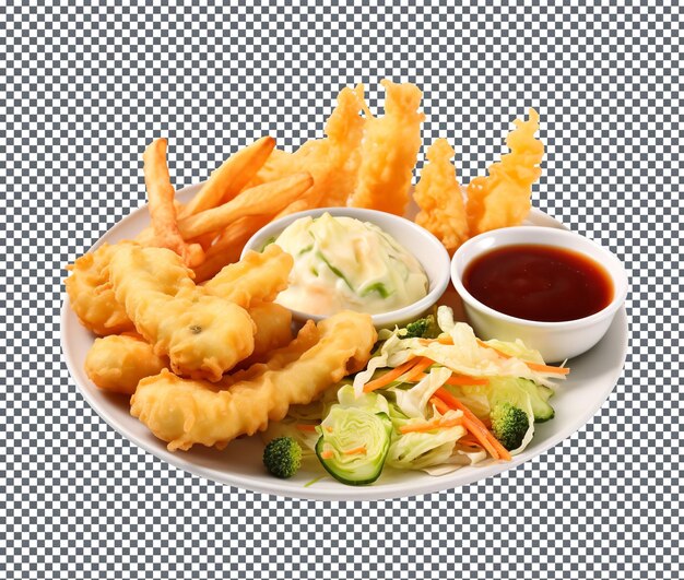 Une Délicieuse Et Magnifique Tempura Végétalienne Avec De La Sauce Soja Isolée Sur Un Fond Transparent