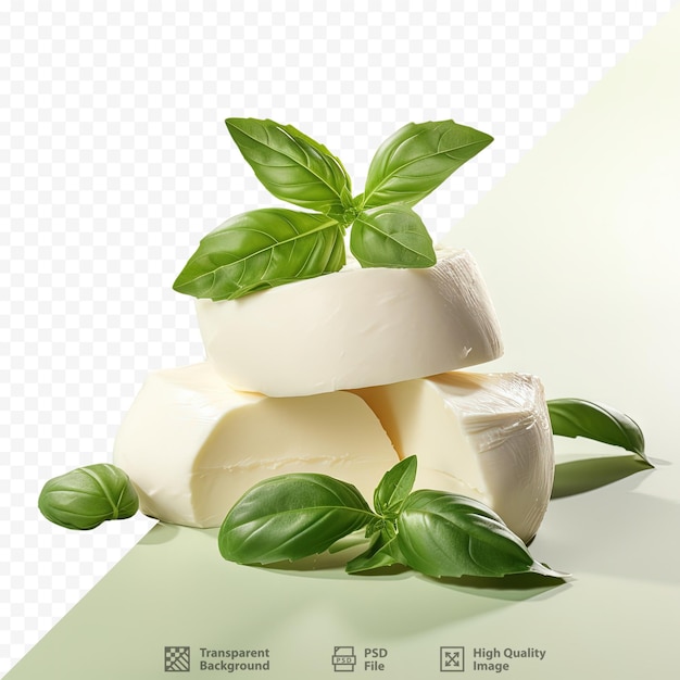 PSD une délicieuse mozzarella et du basilic sur une surface sombre