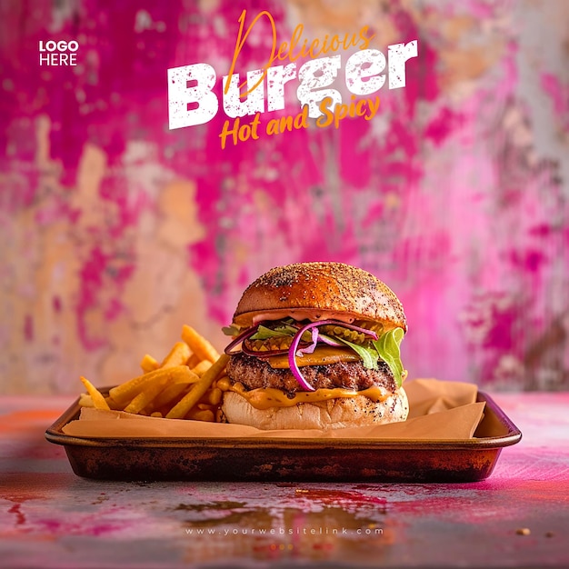 PSD délicieuse nourriture de hamburger promotion des médias sociaux et modèle de conception de post de bannière instagram