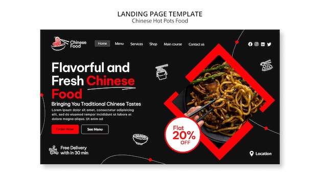 PSD délicieuse page de destination de la cuisine chinoise