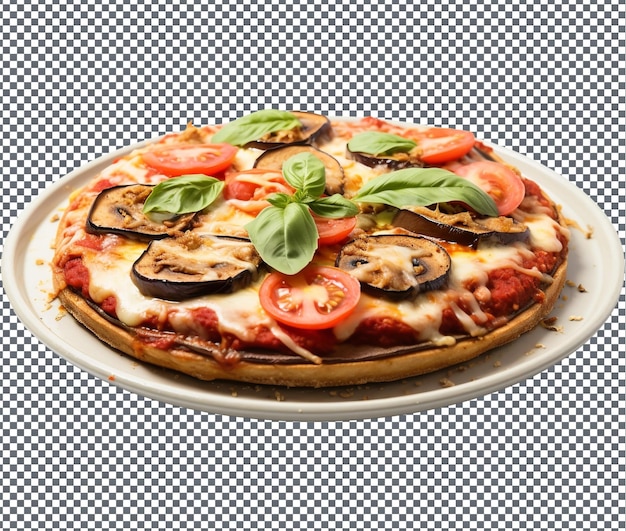 PSD une délicieuse pizza au parmesan d'aubergine isolée sur un fond transparent