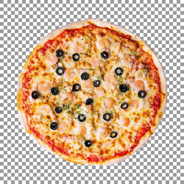 PSD délicieuse pizza aux olives noires isolées sur fond transparent