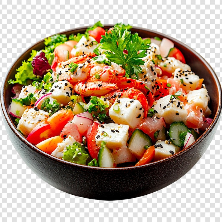 PSD une délicieuse salade de fruits de mer dans un bol des ingrédients frais des couleurs vives une alimentation saine