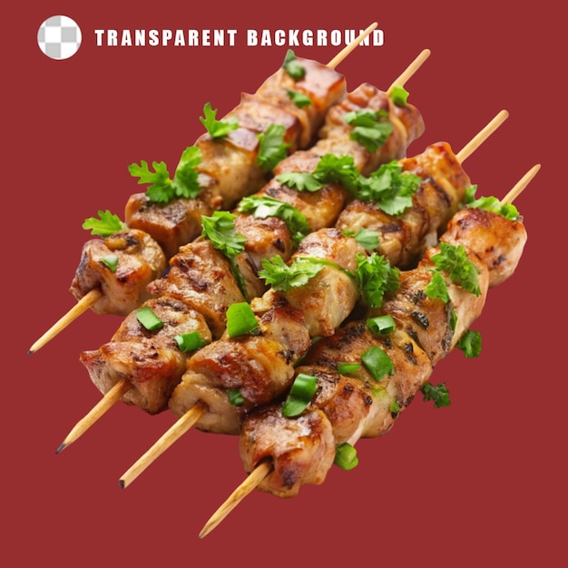 délicieuses brochettes de lapin isolées sur un fond transparent
