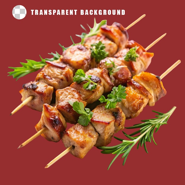 délicieuses brochettes de lapin isolées sur un fond transparent