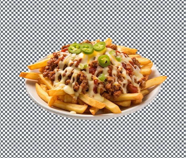 Délicieuses frites de fromage chili à la dinde isolées sur fond transparent