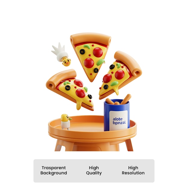 Des délicieuses tranches de pizza de dessins animés en 3D