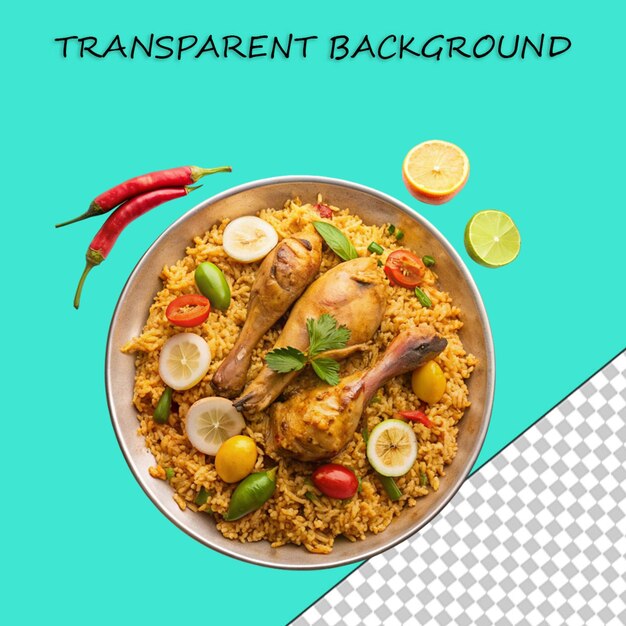 Un Délicieux Biryani De Poulet Avec Des Tranches De Légumes Sur Un Fond Transparent