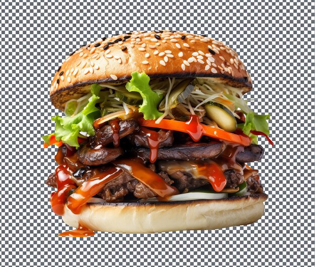 PSD le délicieux bulgogi portobello burger isolé sur un fond transparent