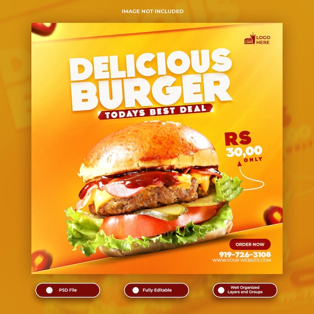 Délicieux Burger Et Menu Alimentaire Modèle De Publication Sur Les Médias Sociaux Ou De Publication Instagram