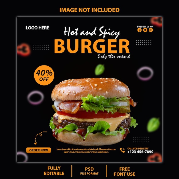 Délicieux Burger Et Menu Alimentaire Publication Et Bannière Sur Les Médias Sociaux