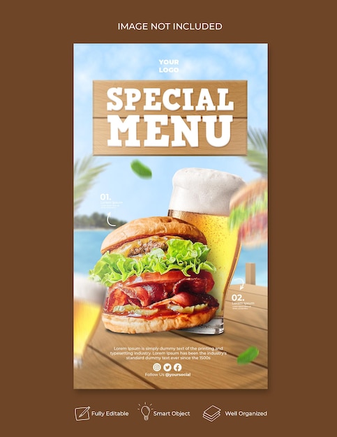 Délicieux Burger Menu Instagram Et Modèle D'histoire De Médias Sociaux