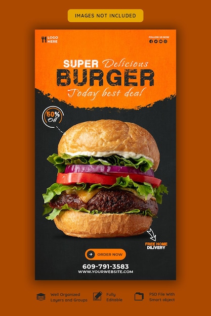 Délicieux Burger Et Menu De Nourriture Modèle D'histoire Instagram Et Facebook