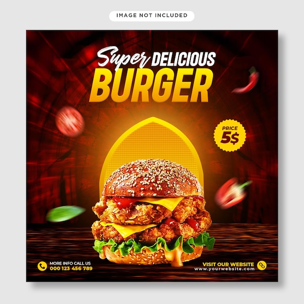 Délicieux Burger Et Nourriture Promotion Des Médias Sociaux Et Conception De Publication De Bannière Instagram