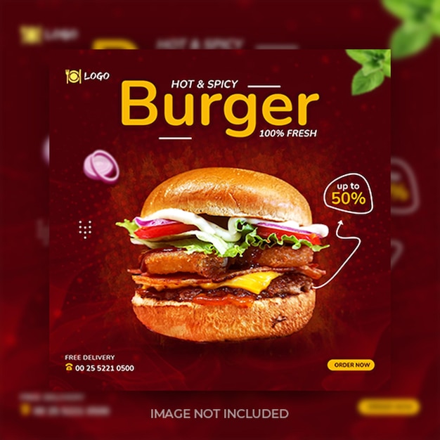 Délicieux burger restauration rapide promotion des médias sociaux et conception de publication de bannière Instagram