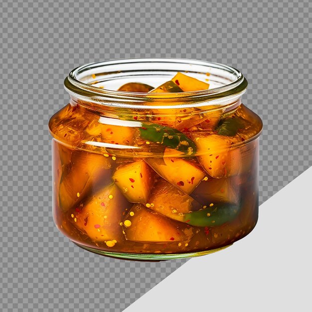 PSD délicieux cornichon à la mangue dans un pot en verre png isolé sur fond transparent