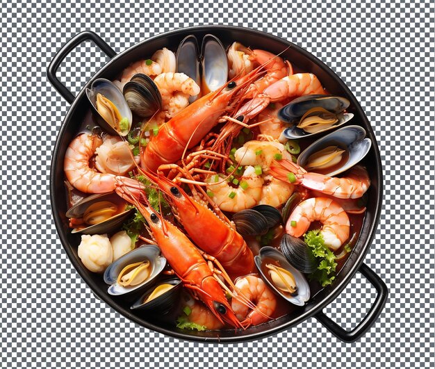 PSD délicieux et délicieux hot pot de fruits de mer isolé sur fond transparent