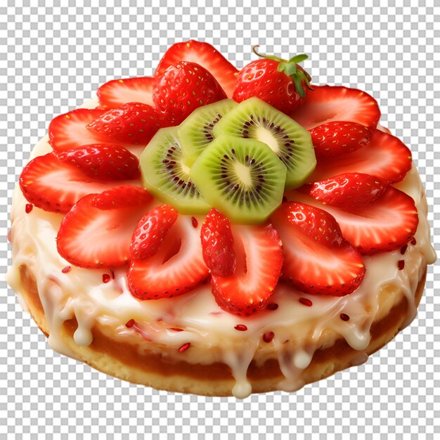 PSD délicieux gâteau aux fraises et au kiwi isolé sur fond transparent