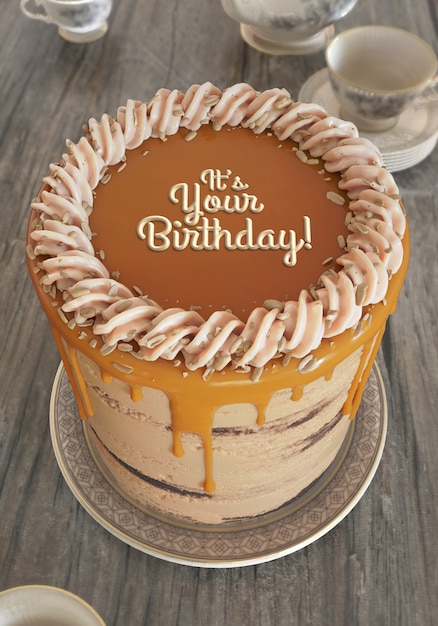 Un délicieux gâteau avec une maquette de texte.