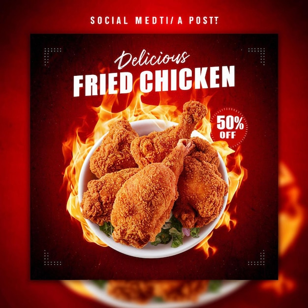 PSD un délicieux menu de poulet frit et un modèle de bannière de restaurant sur les réseaux sociaux
