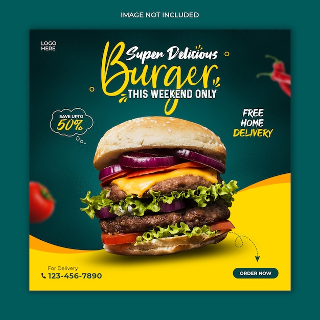 Délicieux Modèle De Bannière Publicitaire De Publication Sur Les Médias Sociaux Burger