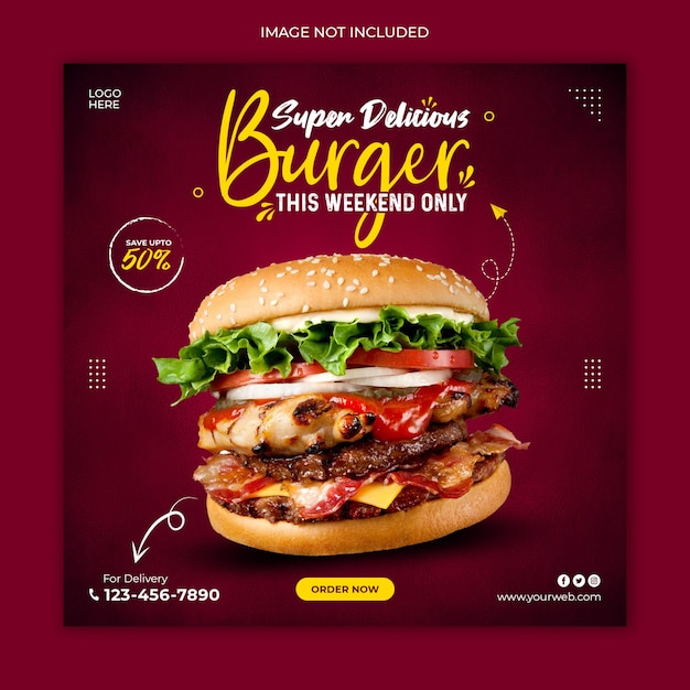 Délicieux Modèle De Bannière Publicitaire De Publication Sur Les Médias Sociaux Burger