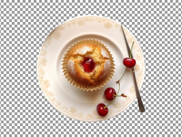 PSD délicieux muffin aux cerises isolé sur fond transparent