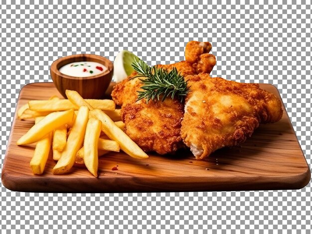 PSD délicieux poulet frit avec frites isolé sur fond transparent