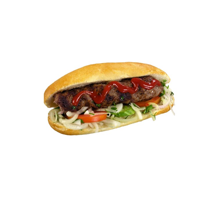 PSD un délicieux sandwich au kebab avec de la viande grillée et des légumes frais.