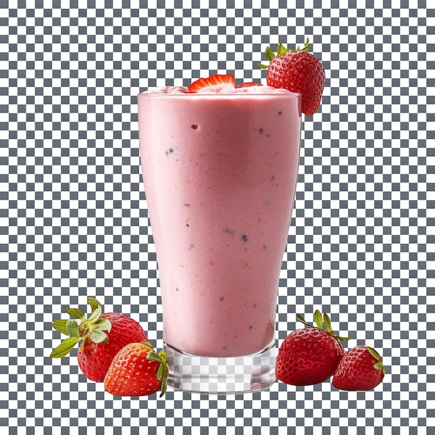 PSD délicieux verre vibrant de smoothie aux fraises sur fond transparent