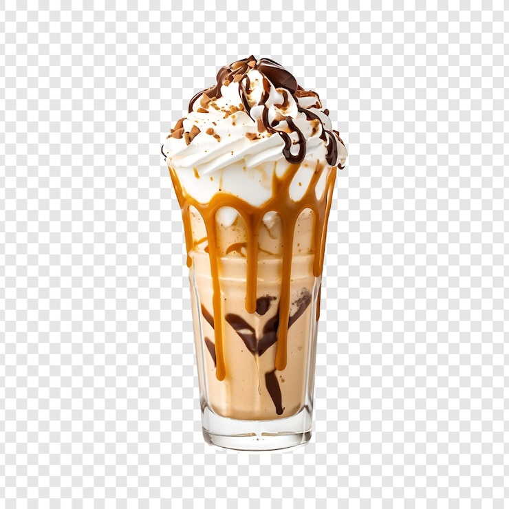 PSD deliciosa bebida de postre de chocolate con caramelo y crema batida