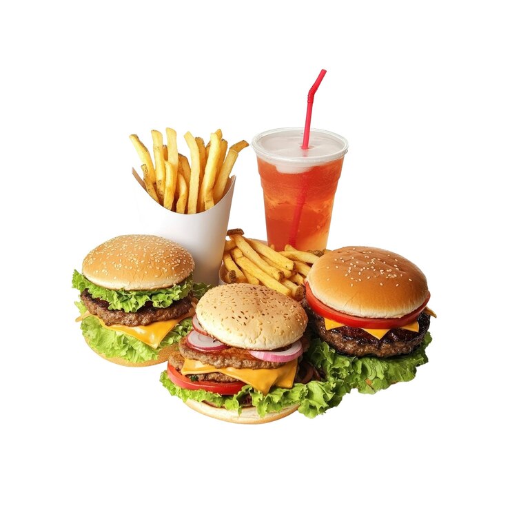 PSD deliciosa combo de cheeseburger con patatas fritas y refresco