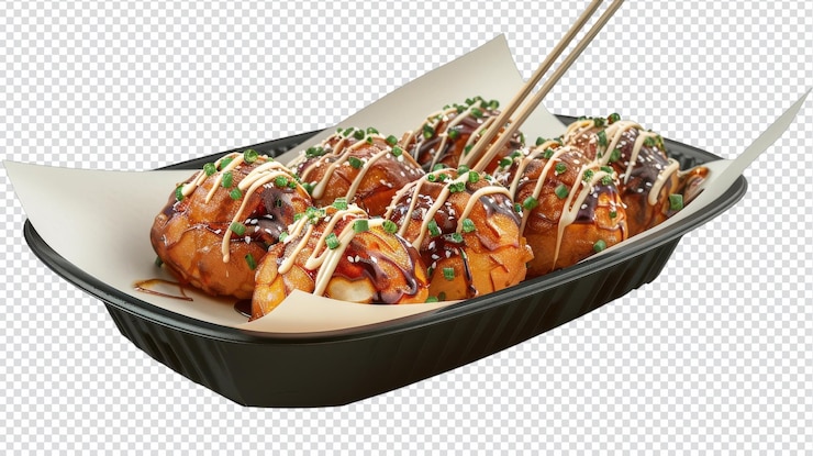 PSD la deliciosa comida callejera takoyaki aislada sobre un fondo blanco para uso culinario