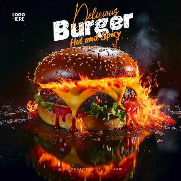 PSD deliciosa comida de hamburguesa promoción en las redes sociales y plantilla de diseño de post de banner de instagram